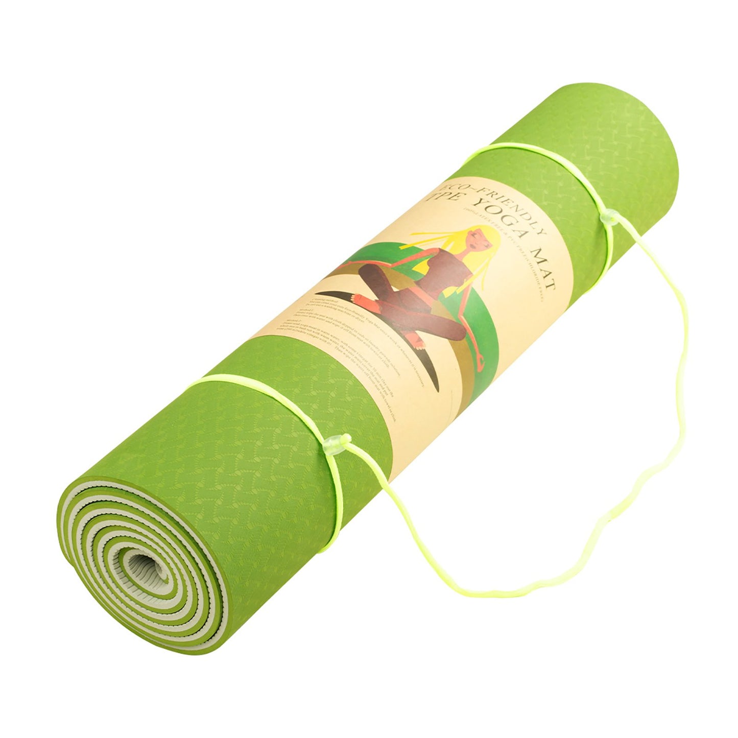 Powertrain Eco-friendly Dual Layer 8mm Yoga Mat | Lime Green | Non-slip Surface, And Carry Strap For Ultimate Comfort And Portability - The Fight Club