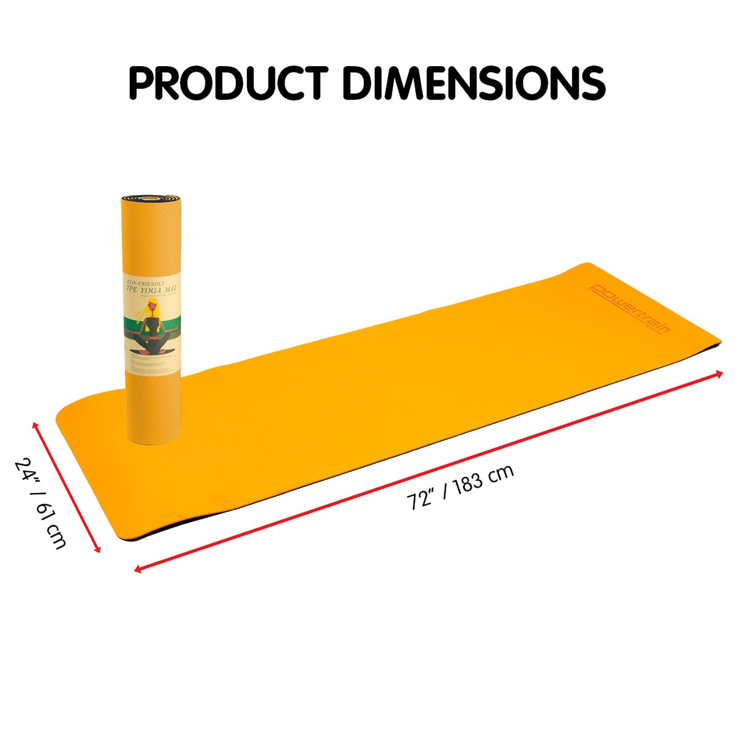 Powertrain Eco-friendly Dual Layer 8mm Yoga Mat | Orange | Non-slip Surface And Carry Strap For Ultimate Comfort And Portability - The Fight Club