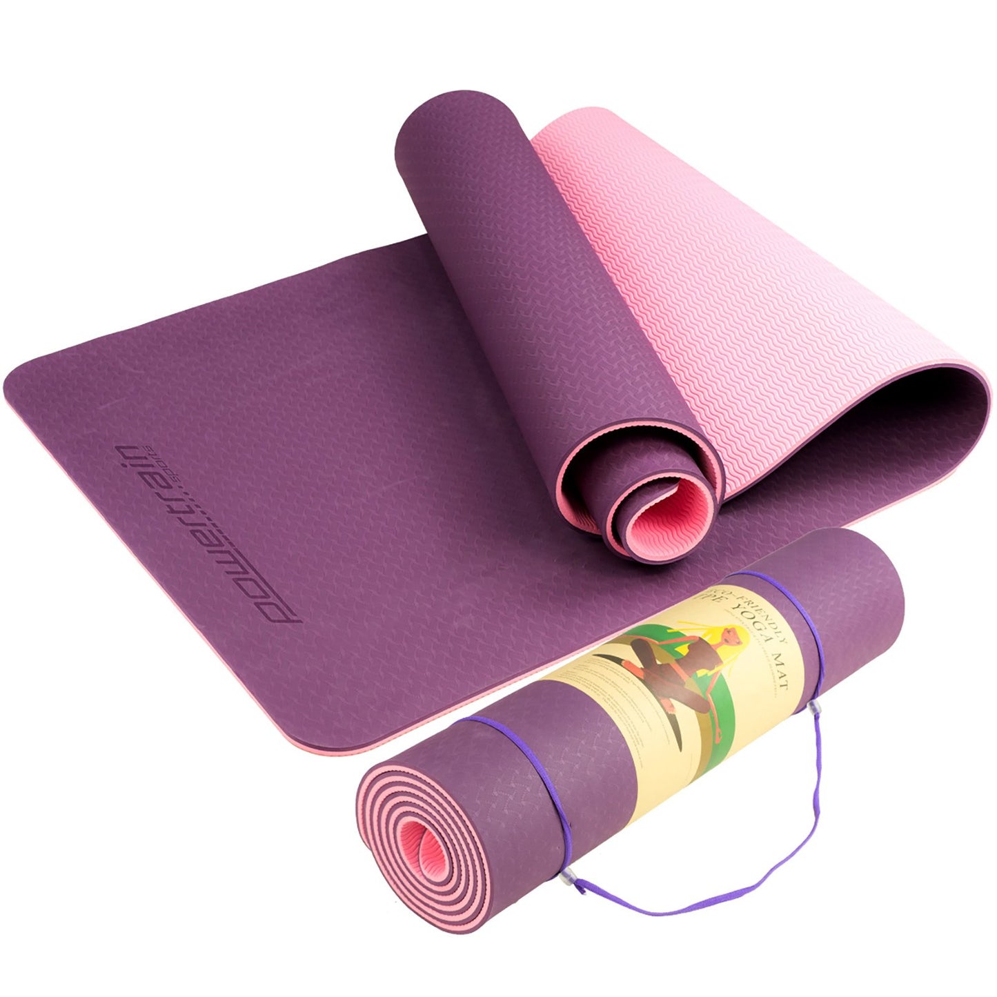 Powertrain Eco-friendly Dual Layer 8mm Yoga Mat | Purple | Non-slip Surface And Carry Strap For Ultimate Comfort And Portability - The Fight Club