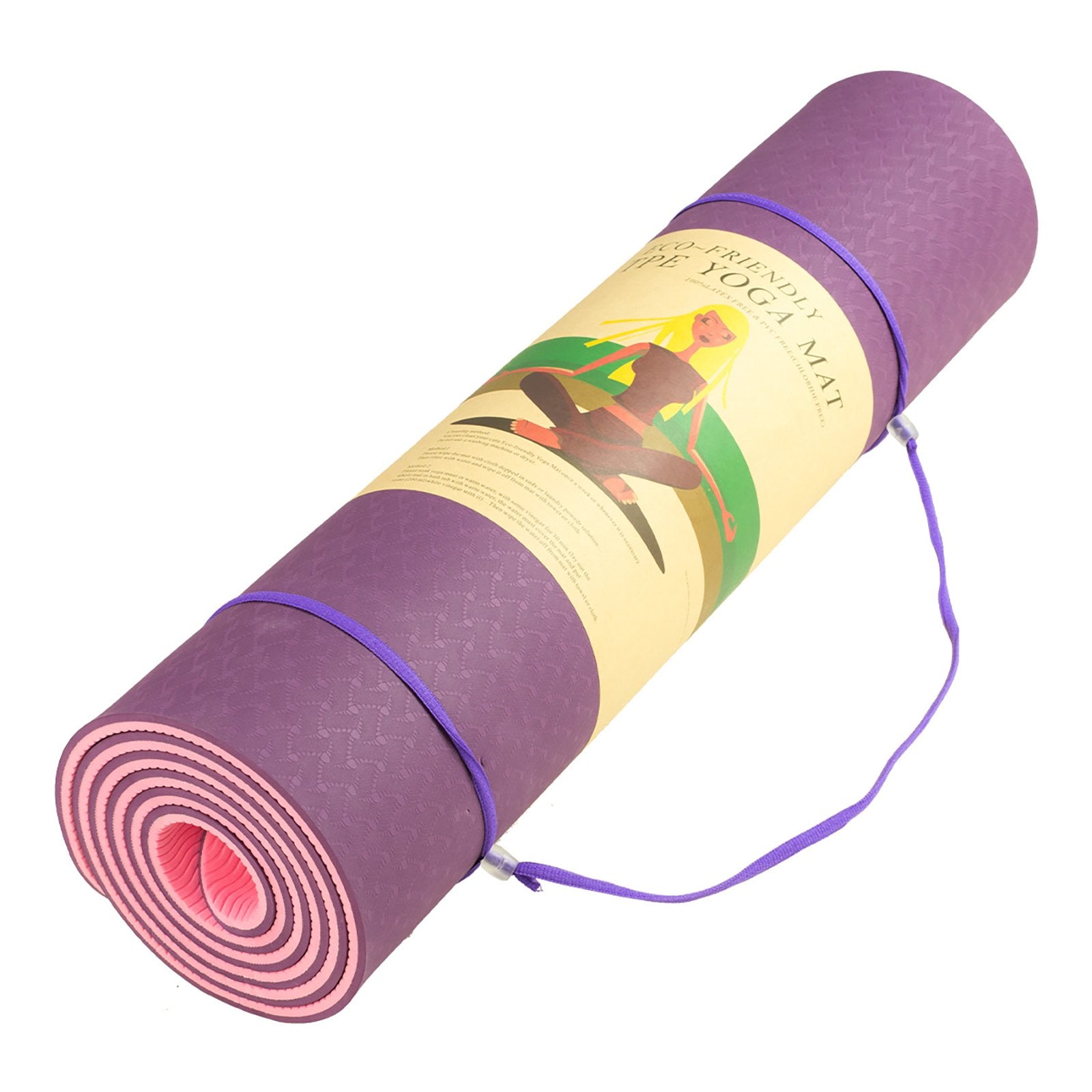 Powertrain Eco-friendly Dual Layer 8mm Yoga Mat | Purple | Non-slip Surface And Carry Strap For Ultimate Comfort And Portability - The Fight Club