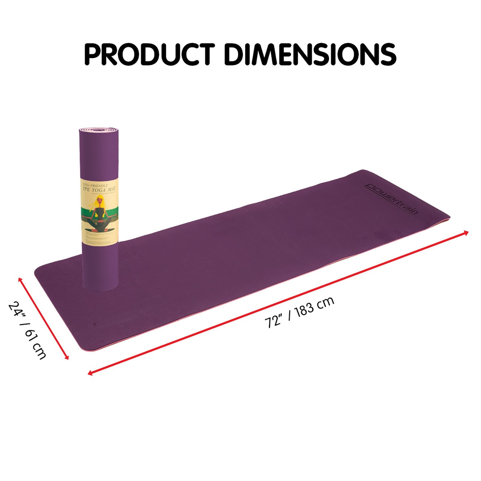 Powertrain Eco-friendly Dual Layer 8mm Yoga Mat | Purple | Non-slip Surface And Carry Strap For Ultimate Comfort And Portability - The Fight Club