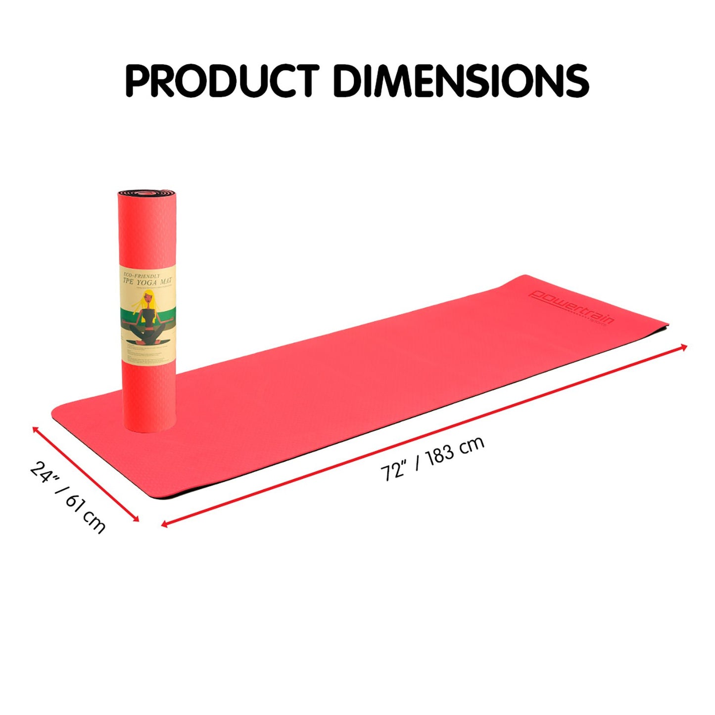 Powertrain Eco-friendly Dual Layer 8mm Yoga Mat | Red Blush | Non-slip Surface And Carry Strap For Ultimate Comfort And Portability - The Fight Club