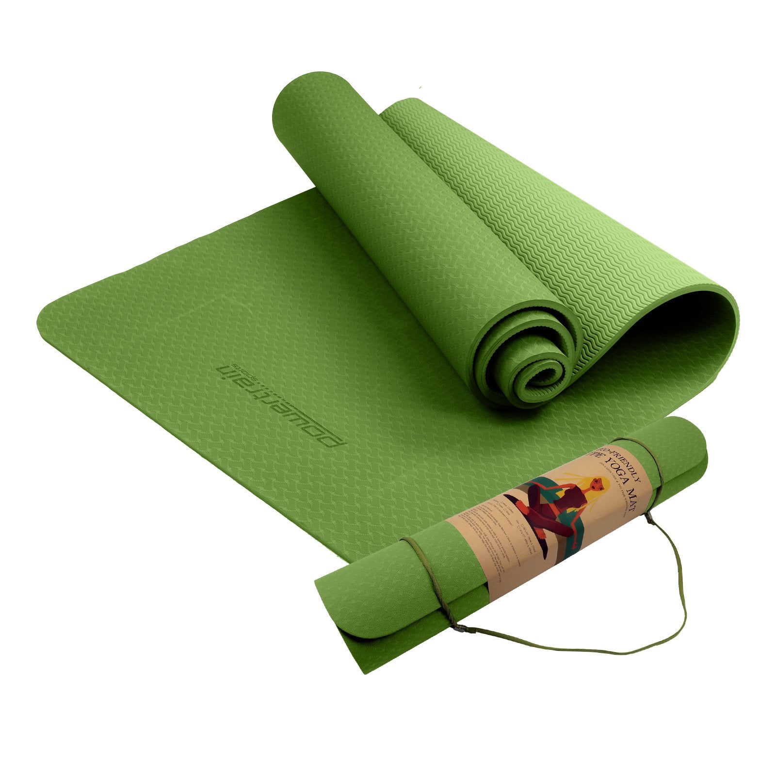 Powertrain Eco-friendly Dual Layer 6mm Yoga Mat | Olive | Non-slip Surface And Carry Strap For Ultimate Comfort And Portability - The Fight Club