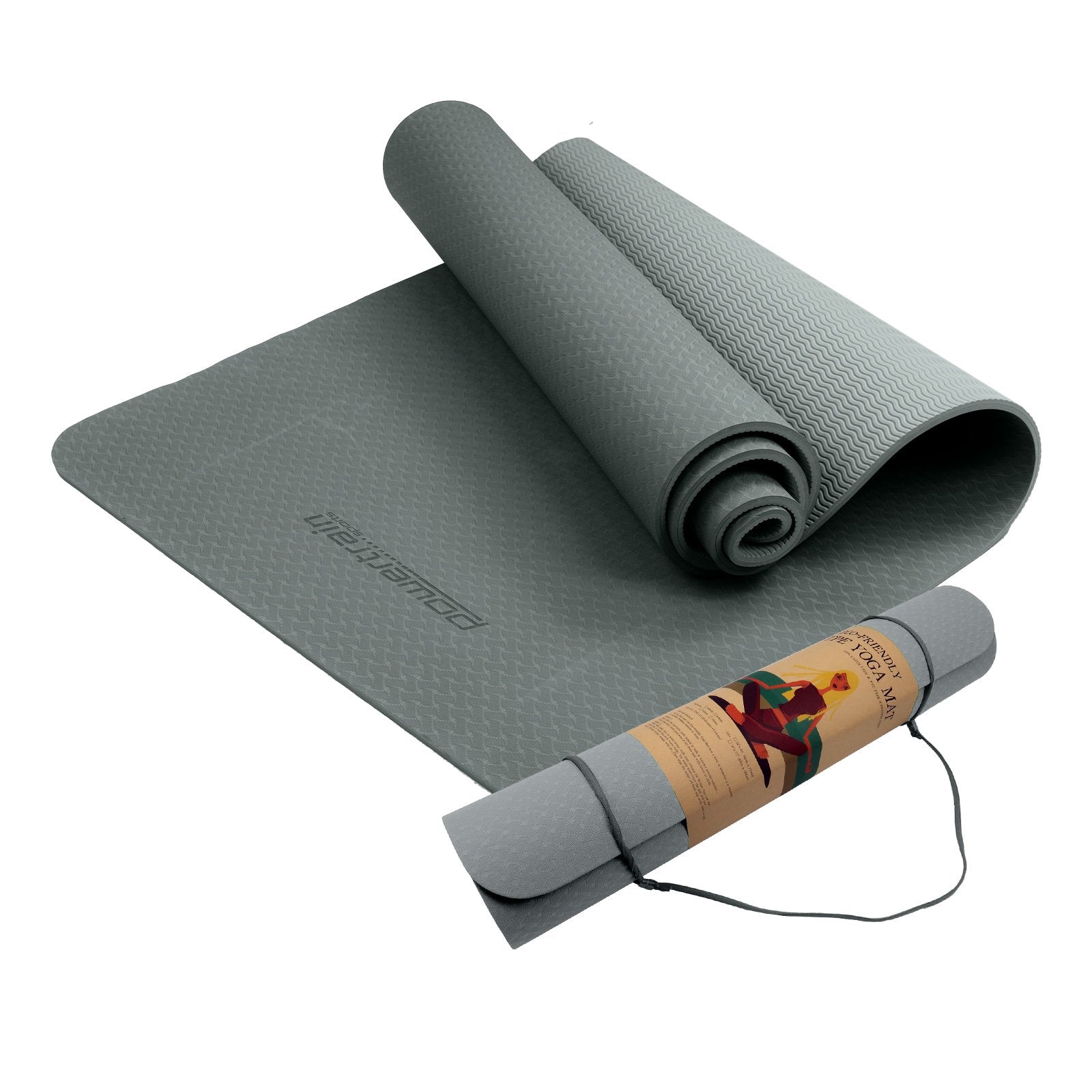 Powertrain Eco-friendly Dual Layer 6mm Yoga Mat | Slate Grey | Non-slip Surface And Carry Strap For Ultimate Comfort And Portability - The Fight Club