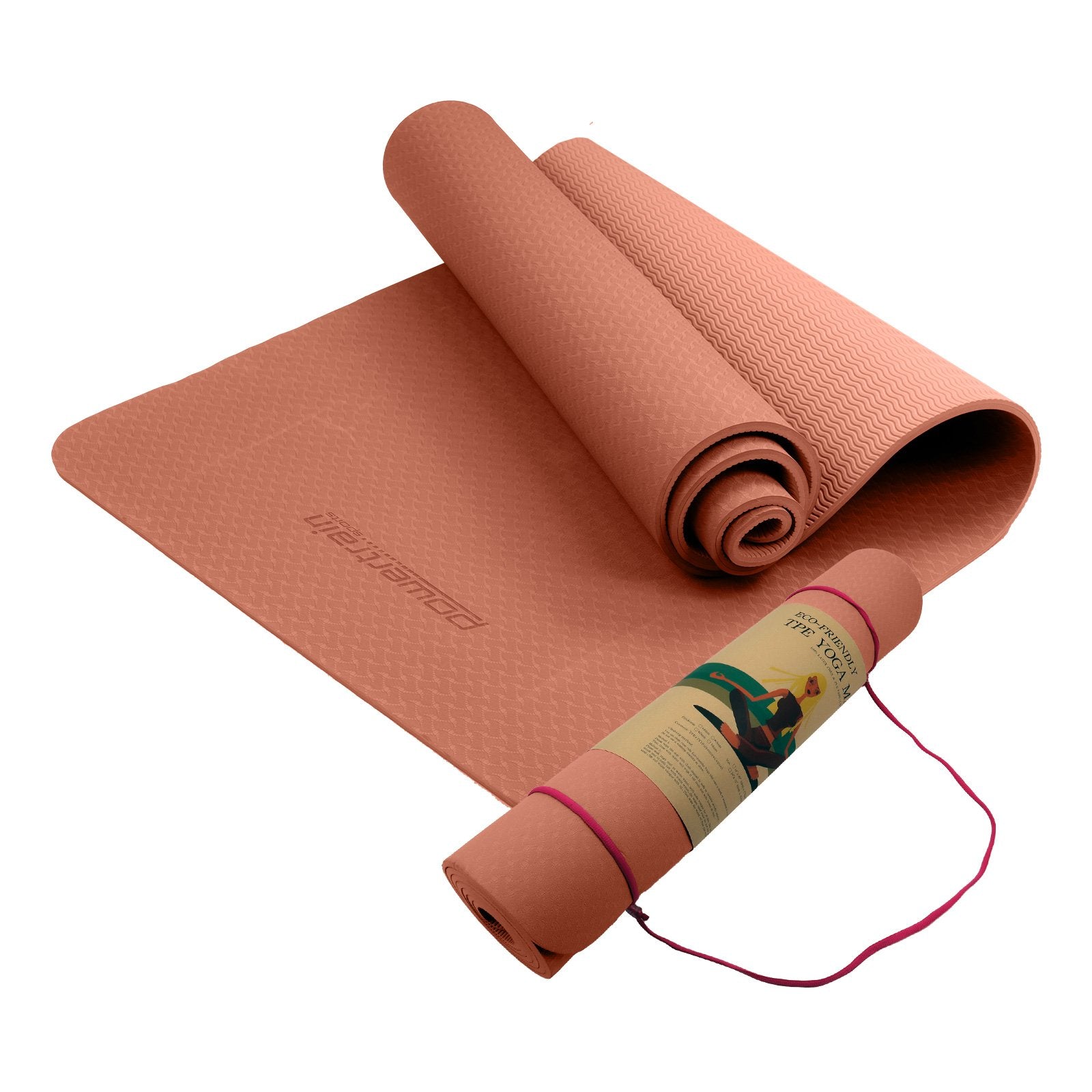 Powertrain Eco-friendly Dual Layer 6mm Yoga Mat | Peach | Non-slip Surface And Carry Strap For Ultimate Comfort And Portability - The Fight Club