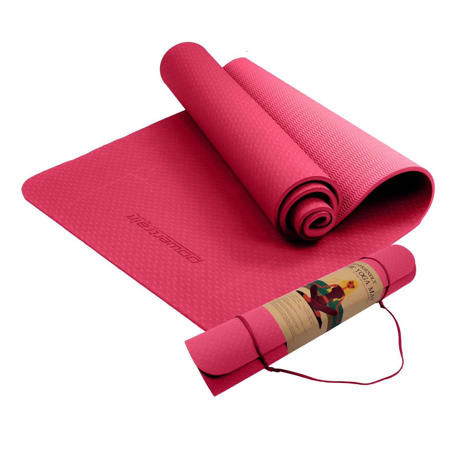 Powertrain Eco-friendly Dual Layer 6mm Yoga Mat | Pink | Non-slip Surface And Carry Strap For Ultimate Comfort And Portability - The Fight Club