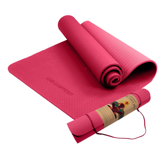 Powertrain Eco-friendly Dual Layer 6mm Yoga Mat | Pink | Non-slip Surface And Carry Strap For Ultimate Comfort And Portability - The Fight Club