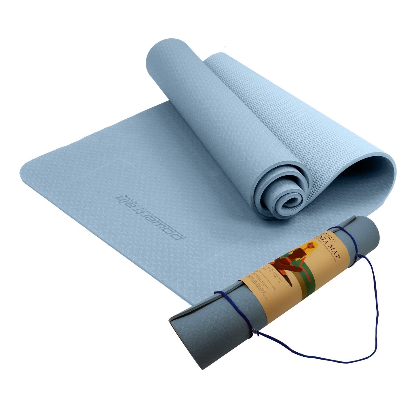 Powertrain Eco-friendly Dual Layer 6mm Yoga Mat | Sky Blue | Non-slip Surface And Carry Strap For Ultimate Comfort And Portability - The Fight Club