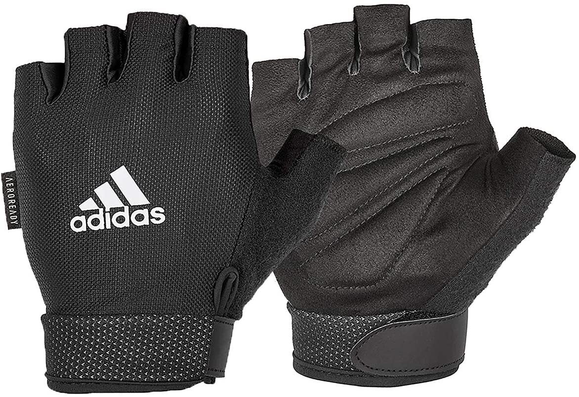 Adidas Adjustable Essential Gloves Weight Lifting Gym Workout Training - Black - Small - The Fight Club